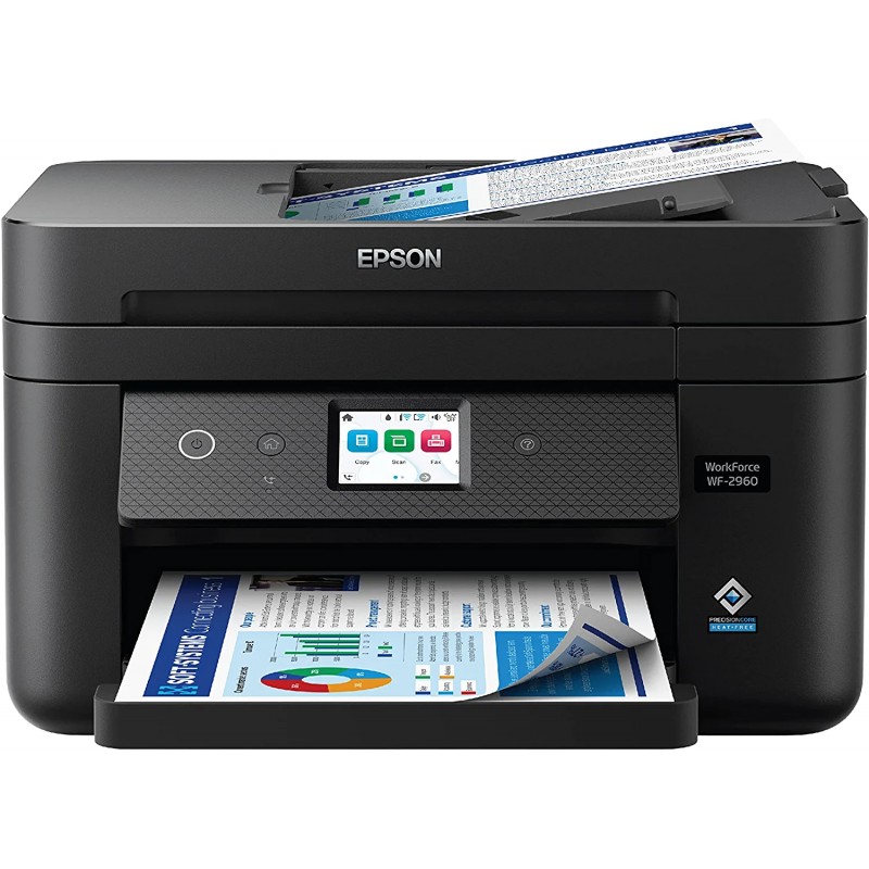 Epson Workforce WF-2960 Wireless All-in-One Printer with Scan, Copy, Fax, Auto Document Feeder, Automatic 2-Sided Printing, 2.4″ Touchscreen Display, 150-Sheet Paper Tray and Ethernet