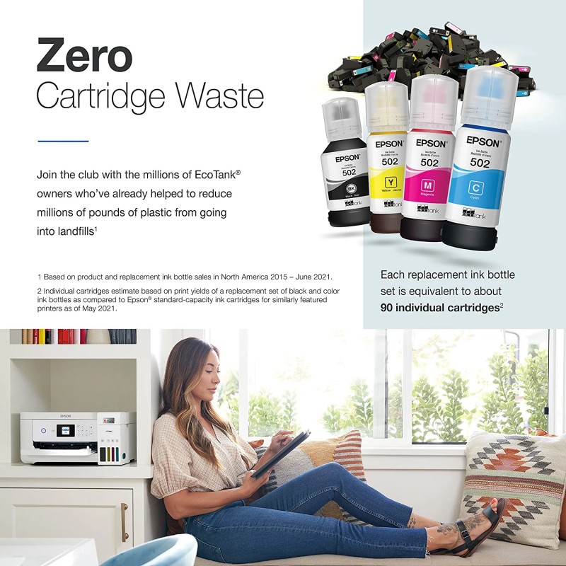 Epson EcoTank ET-2850 Wireless Color All-in-One Cartridge-Free Supertank Printer with Scan, Copy and Auto 2-Sided Printing – White